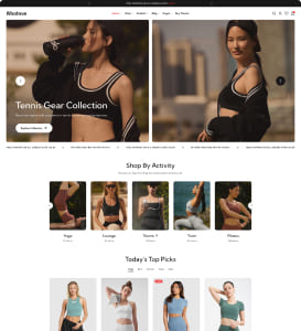 Activewear collection featuring women in stylish workout outfits.