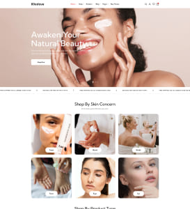 A skincare website homepage featuring diverse models and product categories.