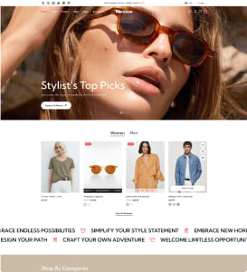 Online shopping interface showcasing stylish clothing and accessories selection.