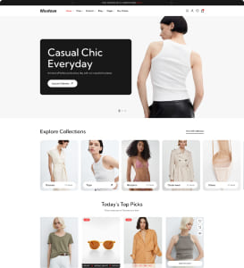 Online fashion shop homepage showcasing casual chic clothing collections.