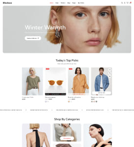 Website homepage showcasing winter fashion collections and accessories.