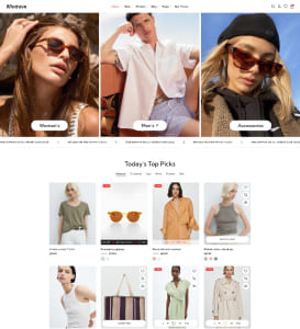 Fashionable women showcasing trendy sunglasses in a stylish online shop layout.