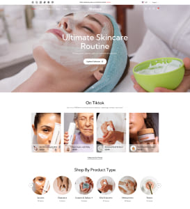 Hands applying a clear gel with skincare products in the background.