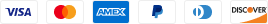 Logos of Mastercard, Amex, PayPal, and Discover payment methods.