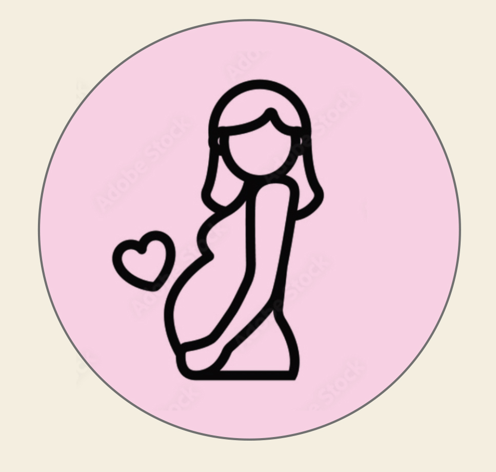 Icon of a pregnant woman with a heart on a pink background.