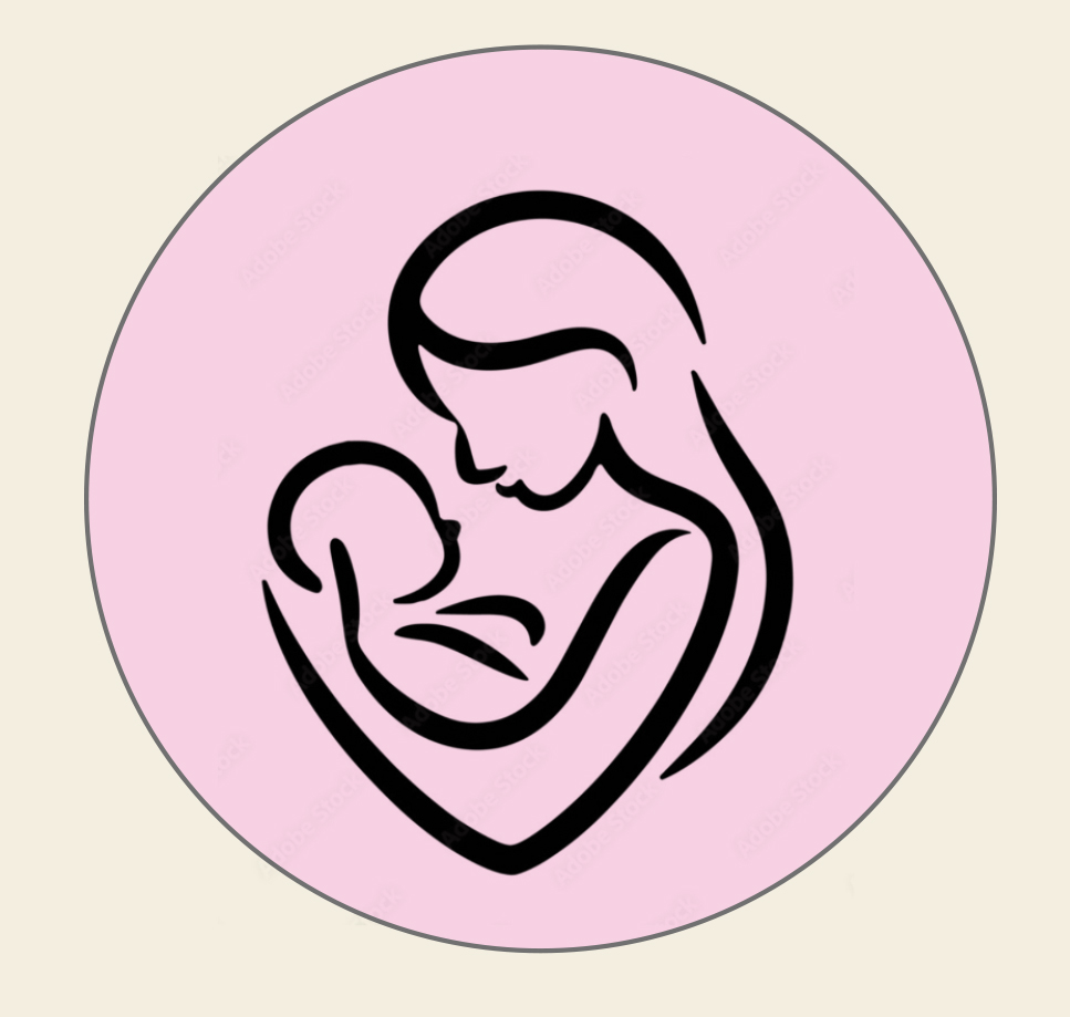 Silhouette of a mother tenderly holding her baby inside a pink circle.