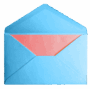 A blue envelope partially opened with a pink inner flap.