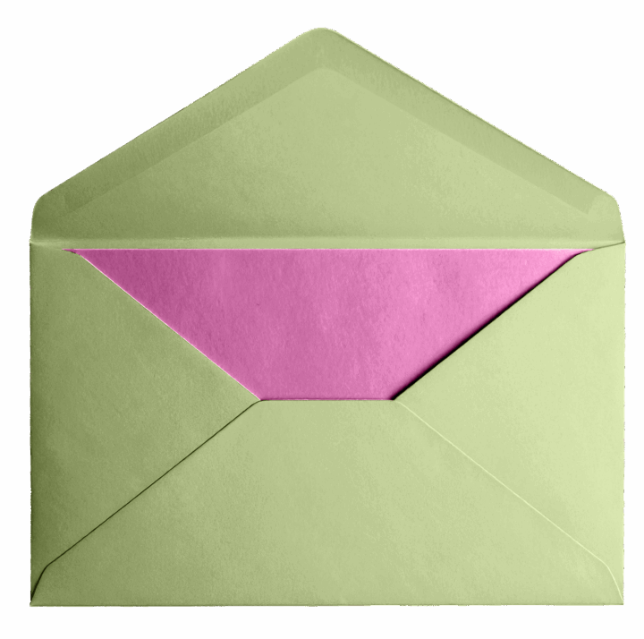 Pastel green open envelope showing pink card Pastel green open envelope showing pink card