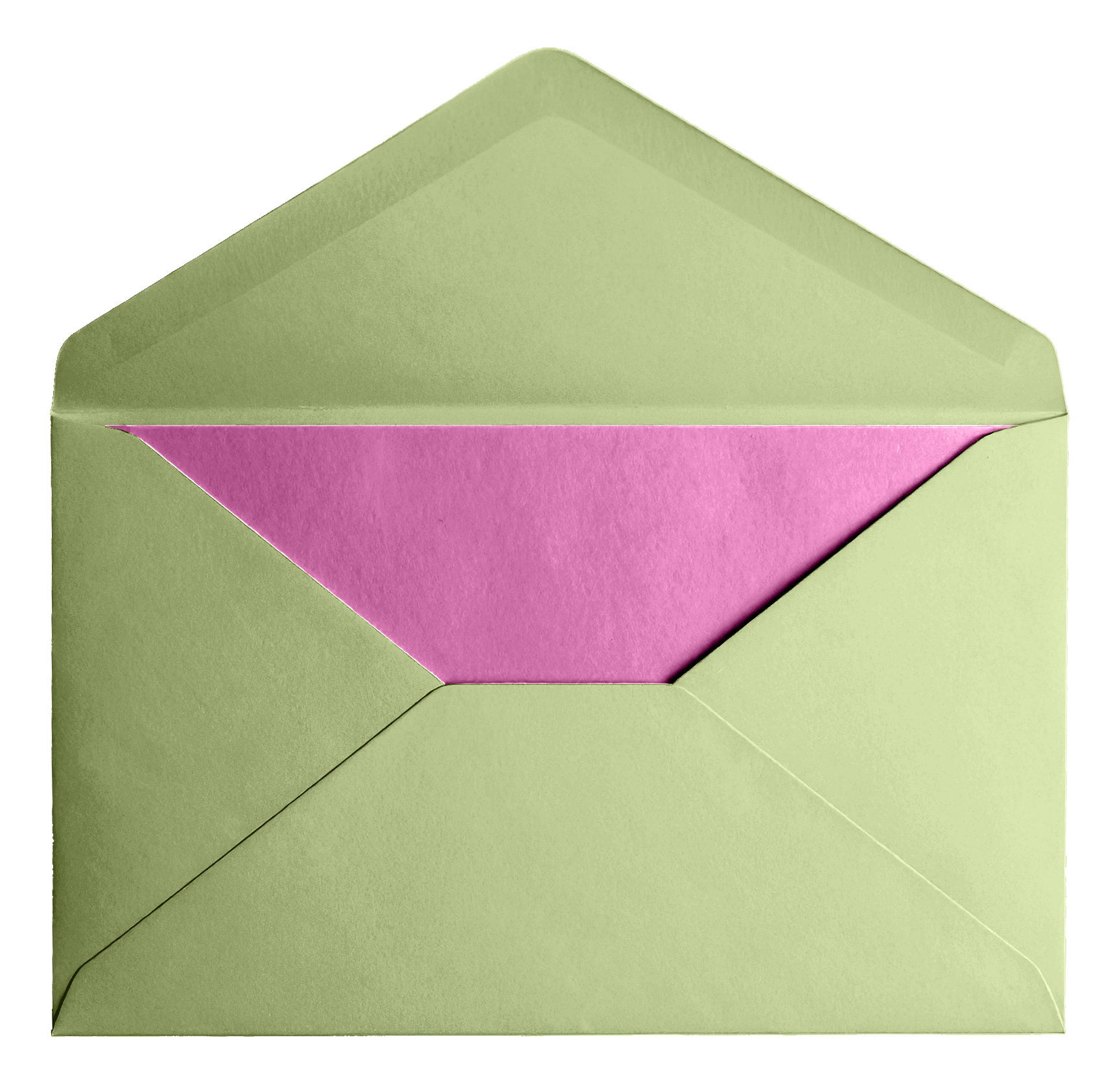 An open green envelope with a pink card inside. An open green envelope with a pink card inside.