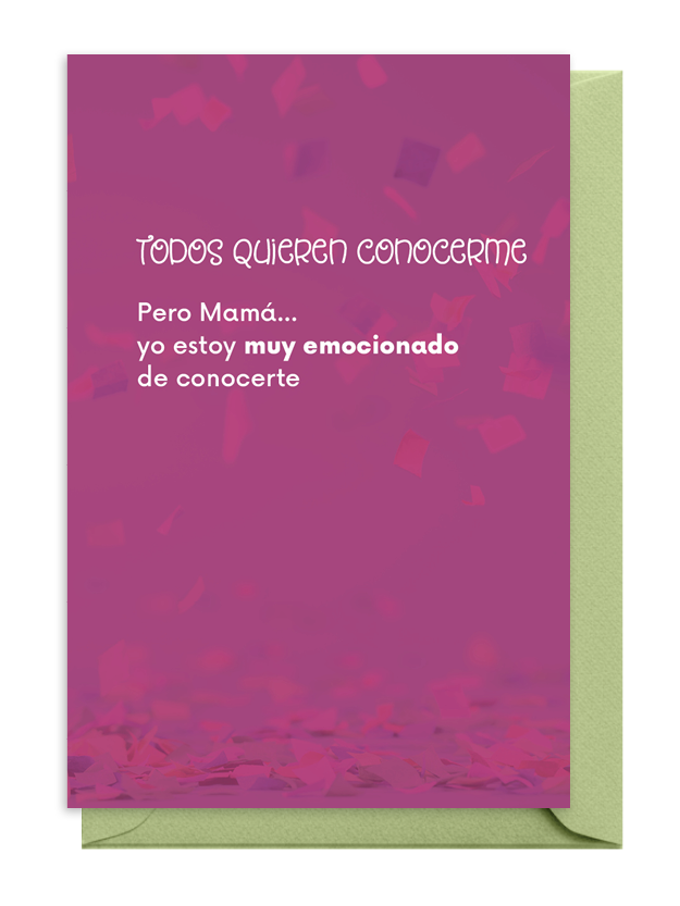 Tarjeta morada con texto emotivo para mamá y confeti de fondo.
