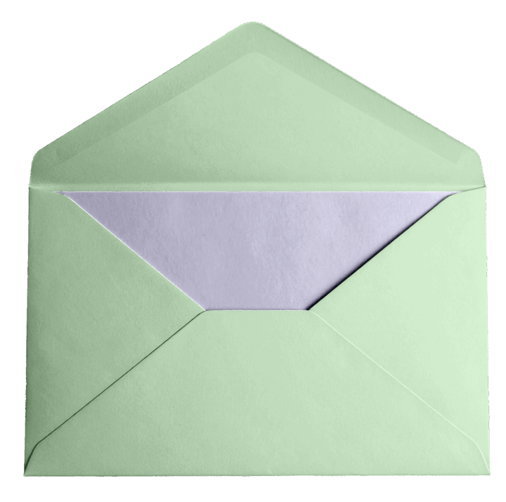 Pastel green envelope opened revealing lavender liner Pastel green envelope opened revealing lavender liner
