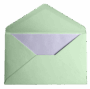 An open light green envelope with a white card inside.