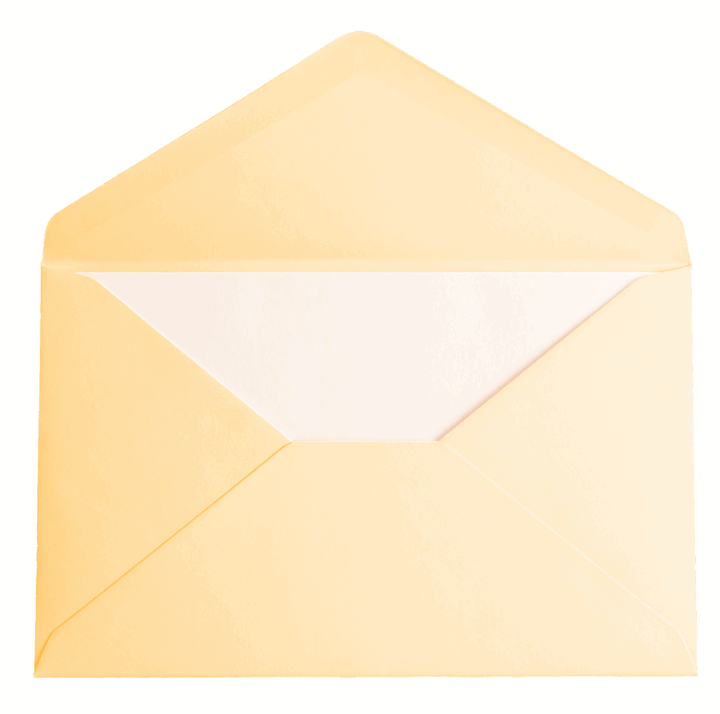 Open pale yellow envelope front view Open pale yellow envelope front view