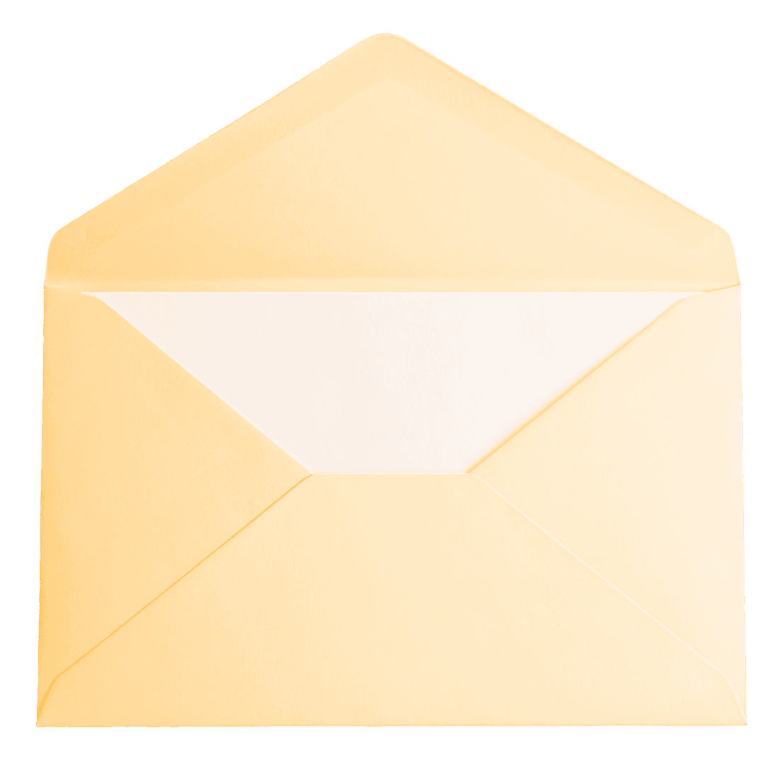 Open pale yellow envelope front view