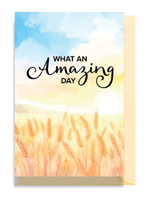 Wheat field under a bright sky with inspiring text.