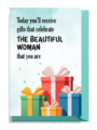 Colorful gift boxes with a message about celebrating beautiful women.