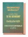 Pregnancy symptom greeting card with soothing colors and text.