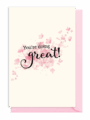Encouraging card with pink watercolor hearts and "You're doing great!" text.