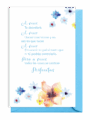 A floral-themed poem in Spanish with blue and yellow flowers.