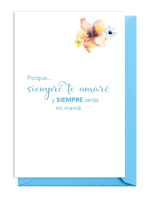 Tarjeta con mensaje amoroso para mamá en español con flores acuarela.