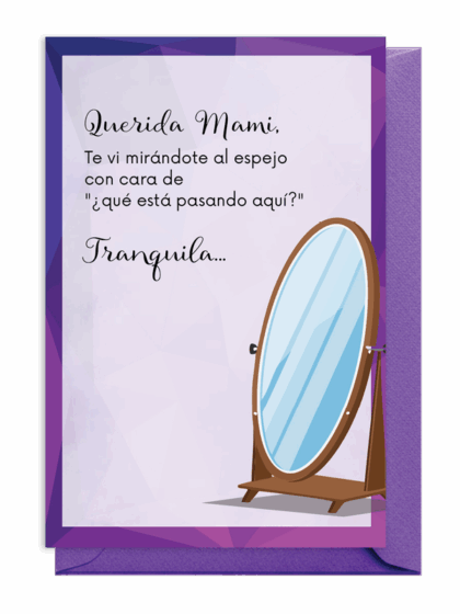 Ilustración de un espejo con mensaje de tranquilidad.