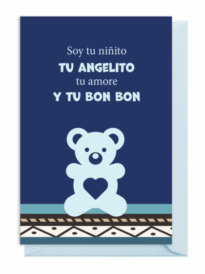 Tarjeta con osito y mensaje de amor en español.