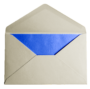 An open envelope with a blue card inside.