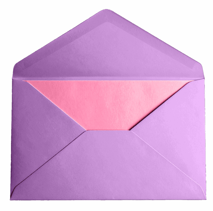 Purple envelope with pink card inside Purple envelope with pink card inside