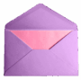 A purple envelope with a pink card inside.