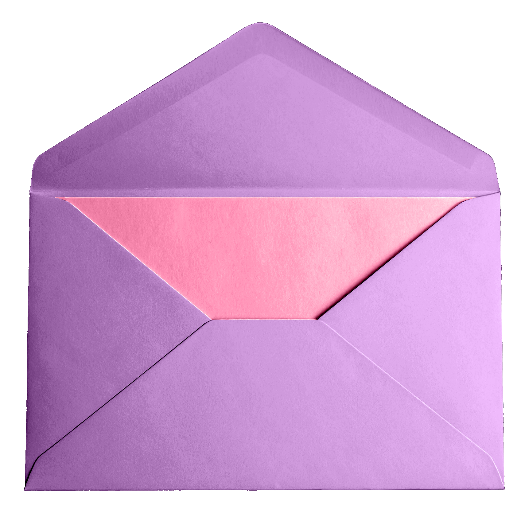 A purple envelope with a pink card inside. A purple envelope with a pink card inside.