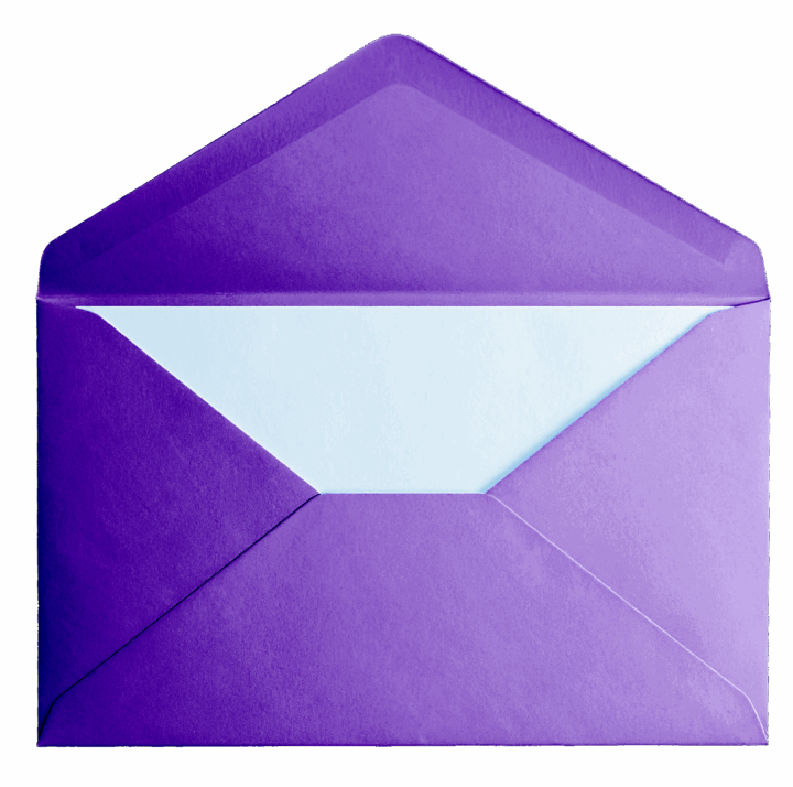 Purple opened envelope with white liner Purple opened envelope with white liner