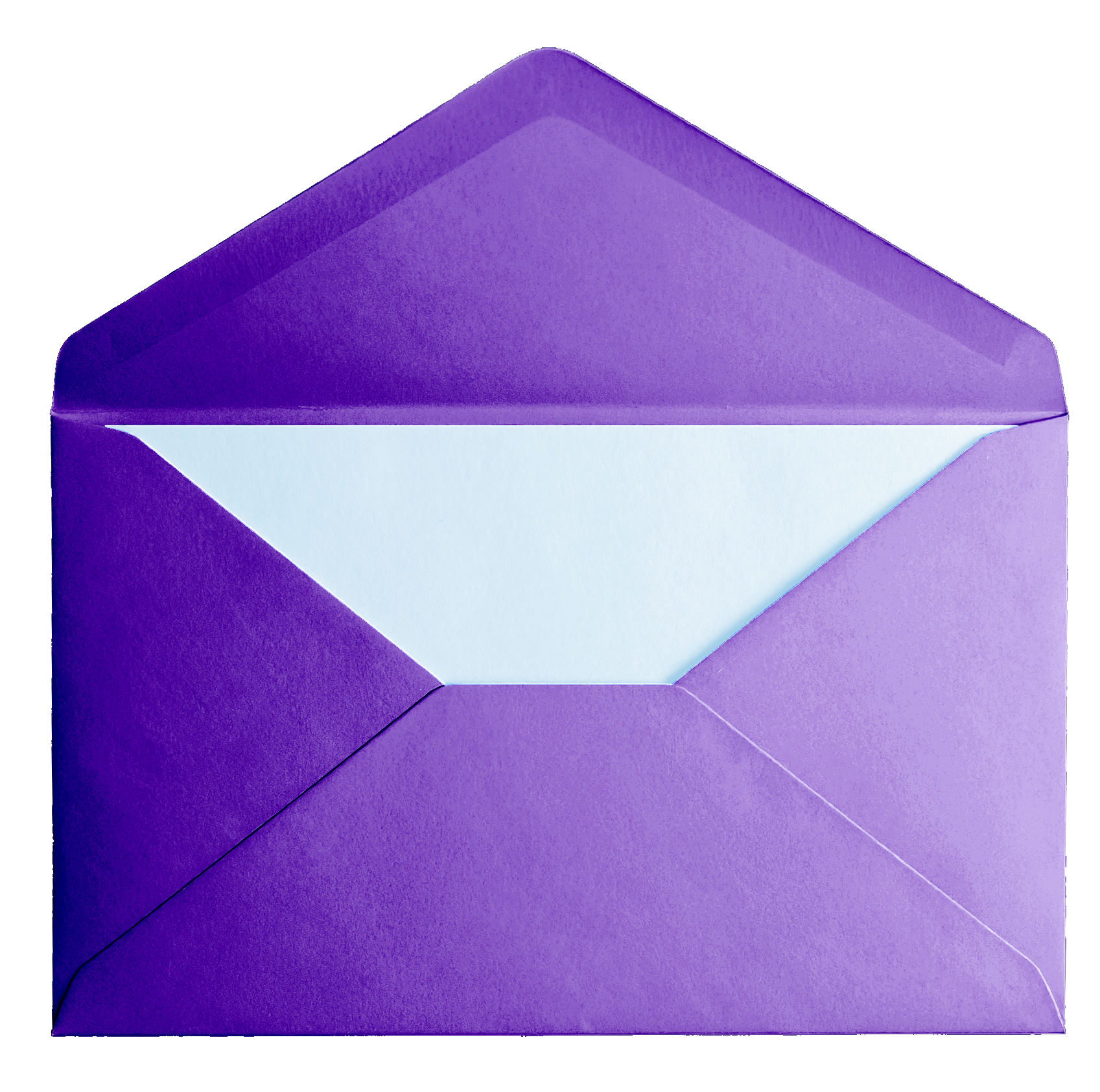 A purple envelope partially open with a white interior.