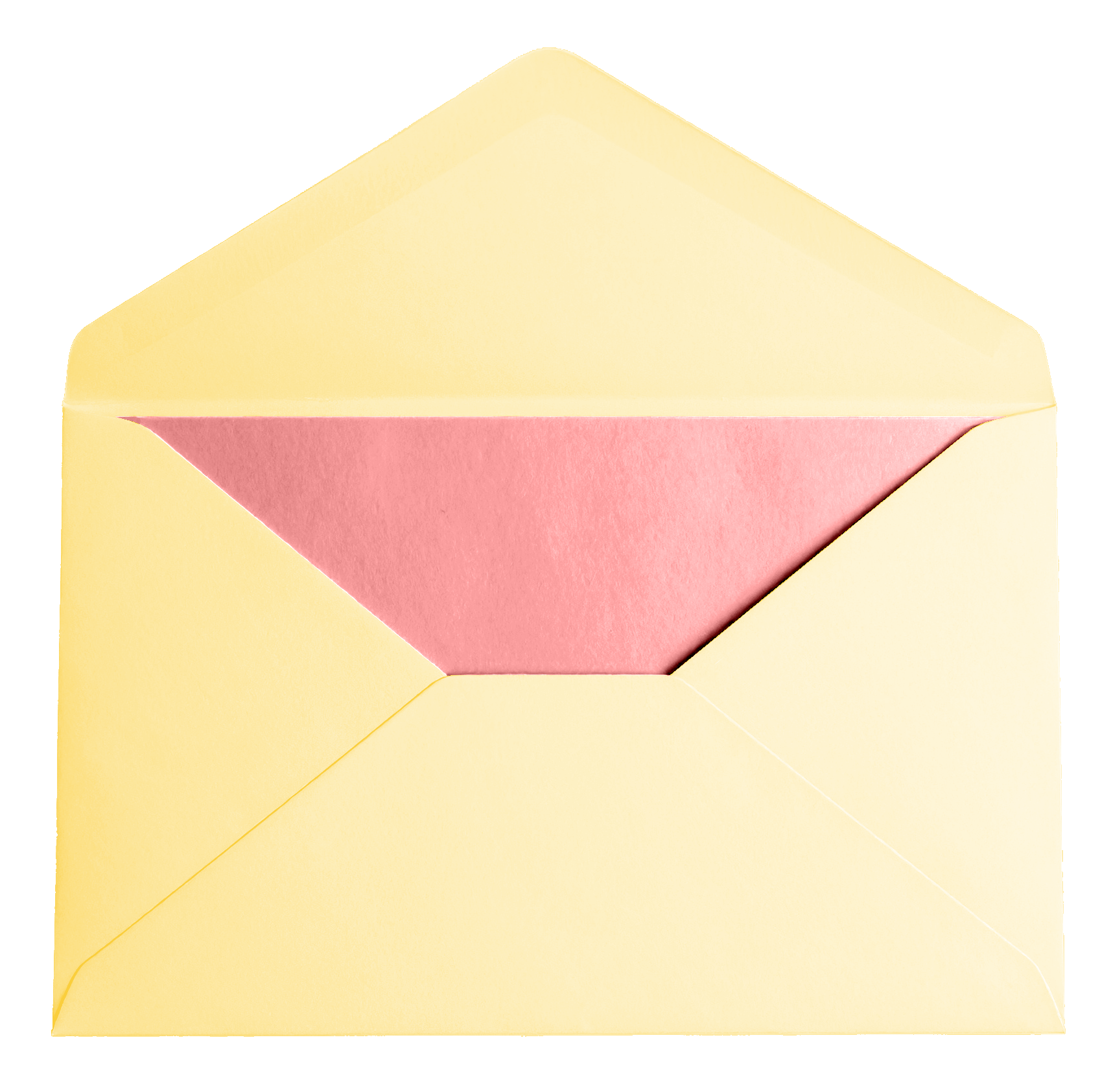 A yellow envelope with a pink card inside. A yellow envelope with a pink card inside.