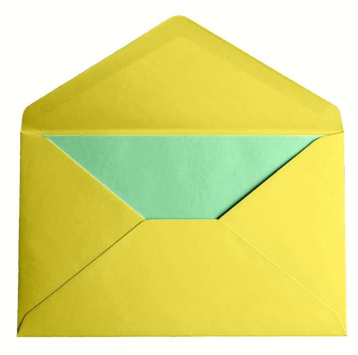 Yellow envelope with teal card inside Yellow envelope with teal card inside