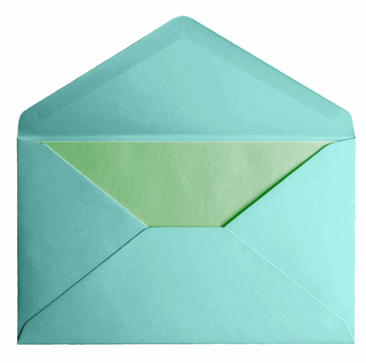 Teal envelope with pale green card inside Teal envelope with pale green card inside