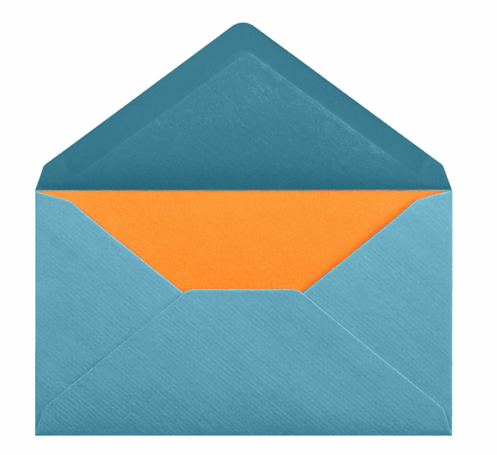 Open blue envelope with orange liner Open blue envelope with orange liner