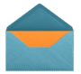Open blue envelope with orange liner