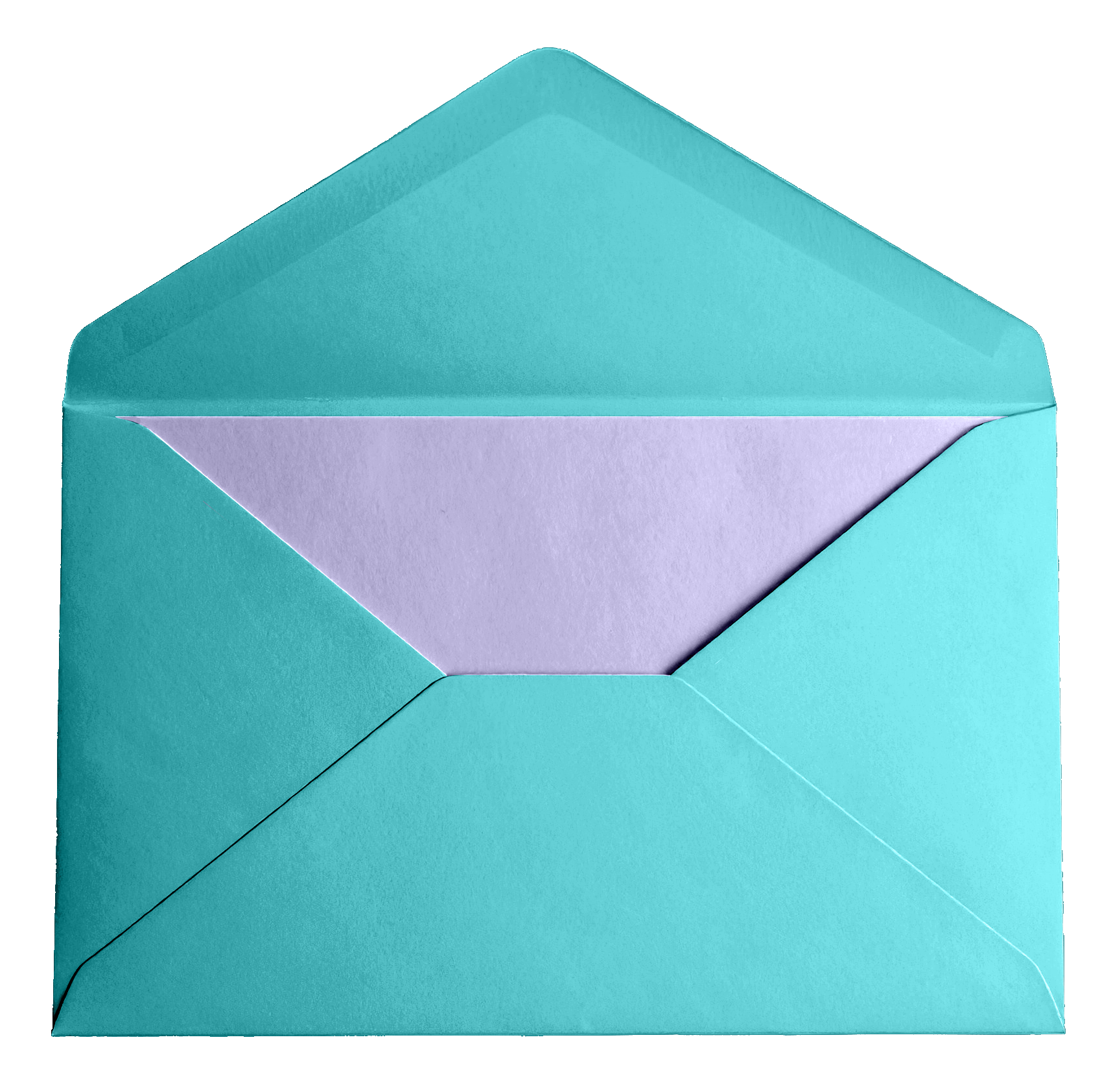 A teal envelope with a lavender-colored inner flap, slightly open. A teal envelope with a lavender-colored inner flap, slightly open.