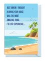 Inspirational quote over a tropical beach scene with palm trees and ocean.