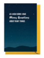 Inspirational quote about curiosity and new beginnings against a starry night sky.
