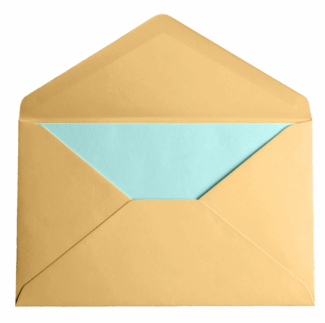 Gold envelope open revealing light blue card