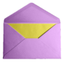 Purple envelope with a yellow card inside.