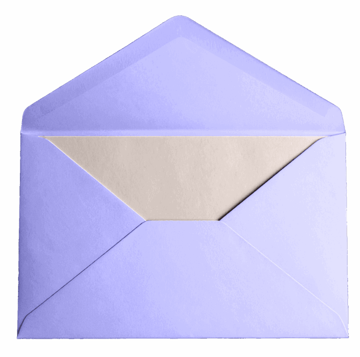 Open lavender envelope with card inside Open lavender envelope with card inside