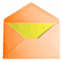 Orange envelope partially open showing a yellow card inside.