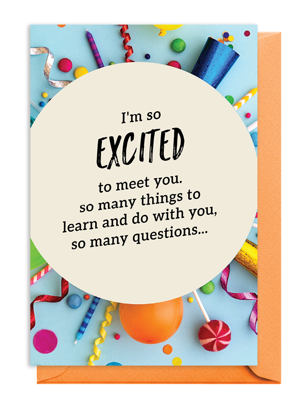 A colorful card expressing excitement to meet and learn with someone.
