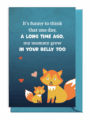 Cute illustration of a mother fox and baby with a heartfelt message about growing inside the belly.