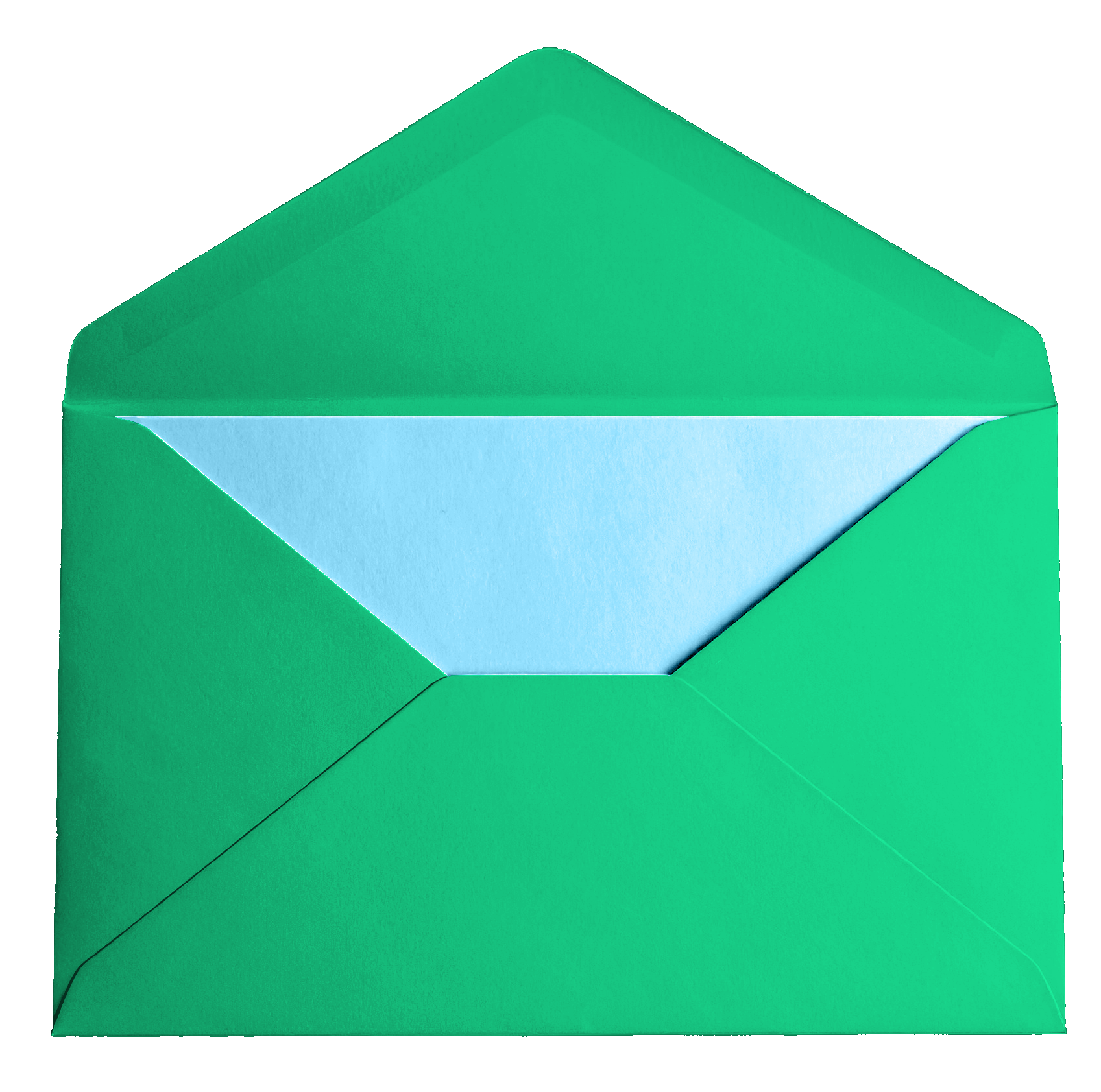 A green envelope with a blue card inside.