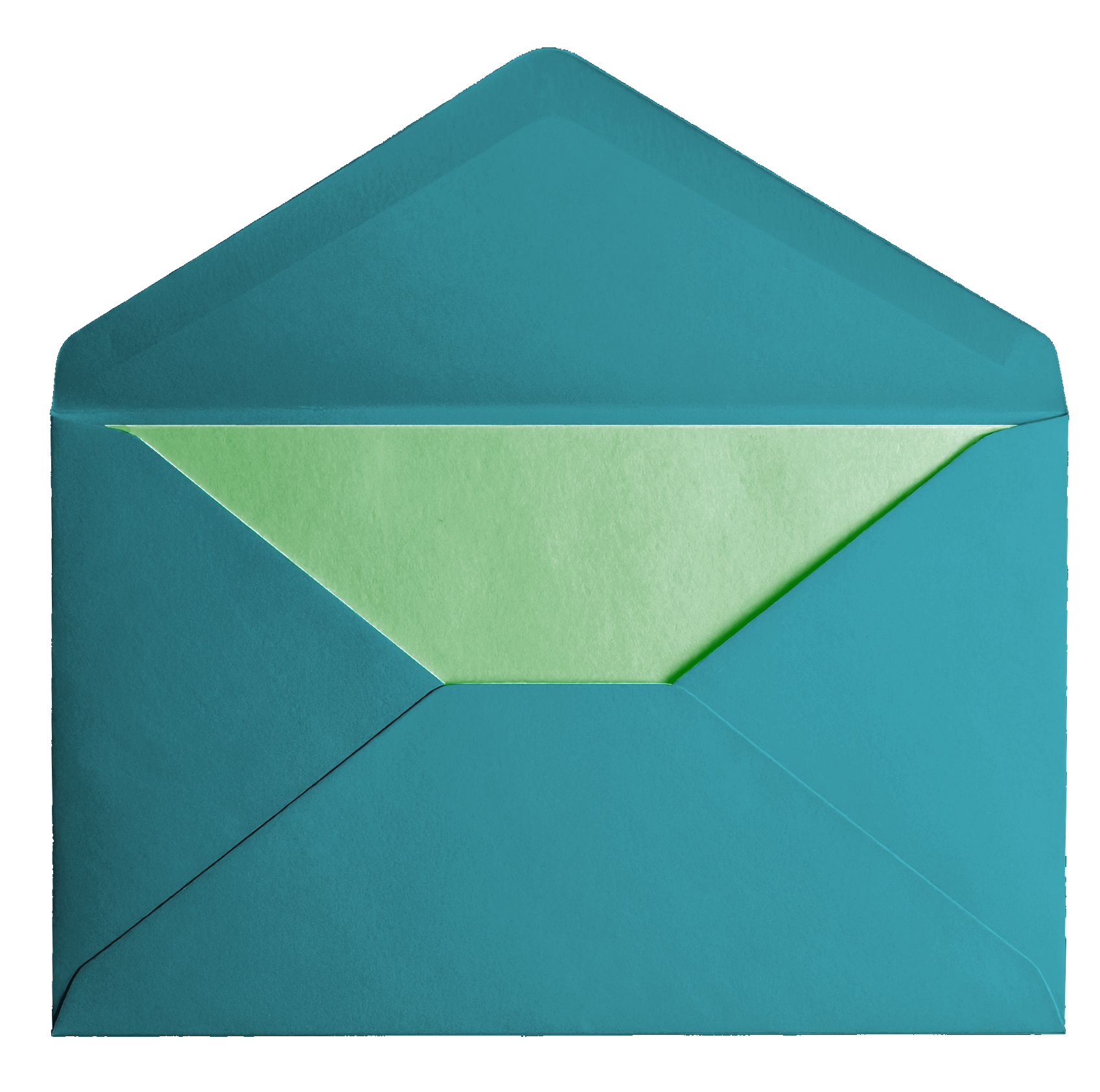 Open teal envelope with a green interior.