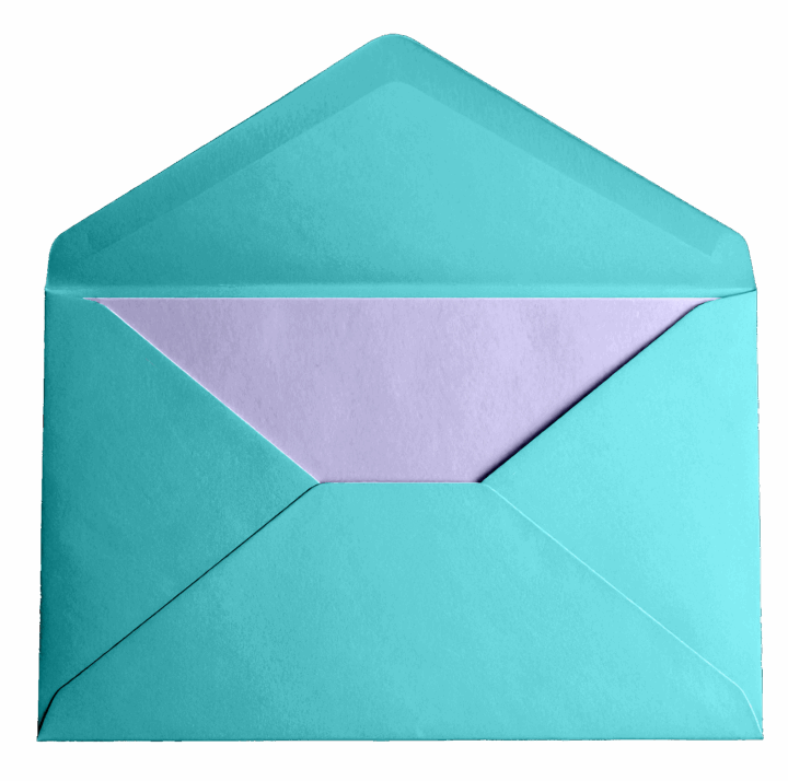Open turquoise envelope with purple liner Open turquoise envelope with purple liner