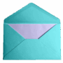 A teal envelope with a light purple card inside.